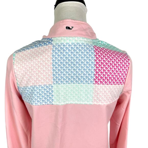 Vineyard Vines x Target | Youth Girls Pink Patchwork Whale Logo 1/4 Zip Pullover - Picture 8 of 11